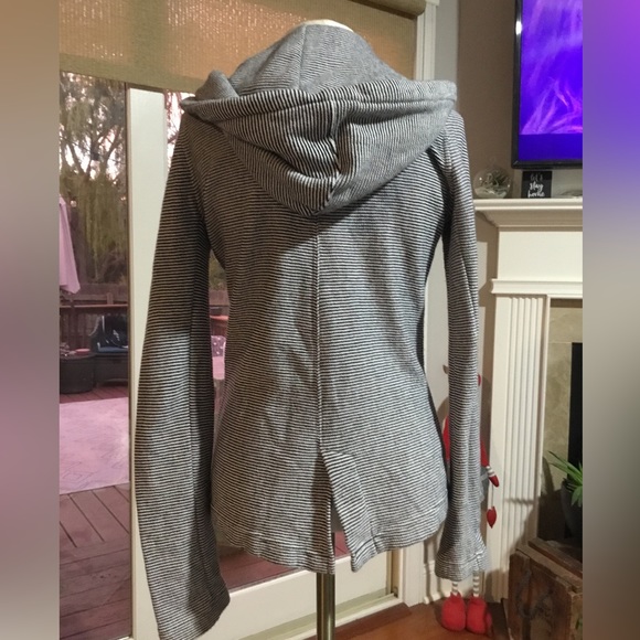 Roxy Knit Pea Coat Hooded Striped Navy White Size X-Small - Picture 2 of 8